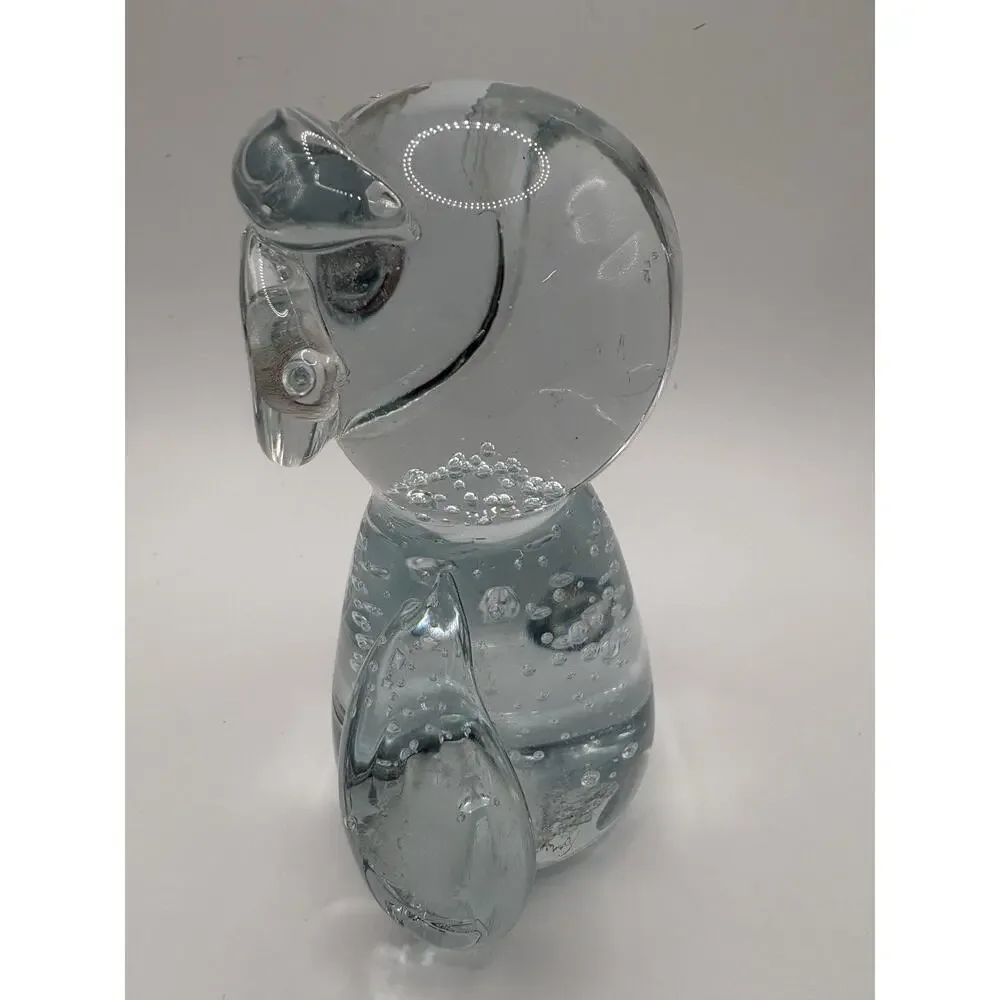 Retro Artisan Clear Blown Art Glass Owl Big Eyes Bubbles 5.5